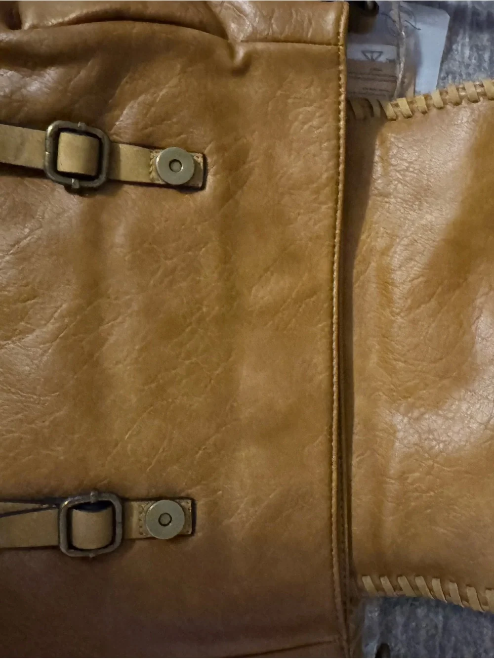 Women's Tan Crossbody Messenger Bag with Whipstitch Flap